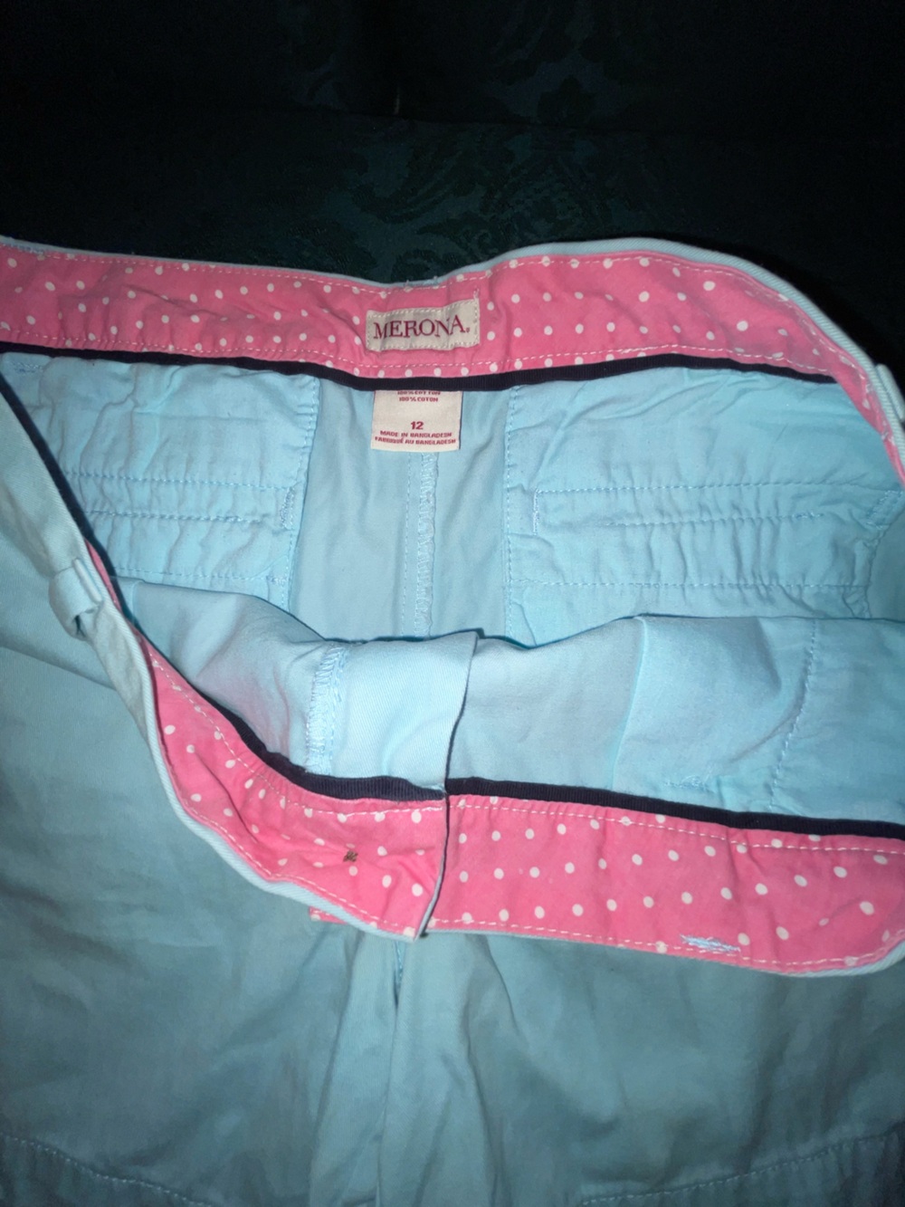 Merona Light Blue Women's Cotton Shorts with Pink Waistband Accent